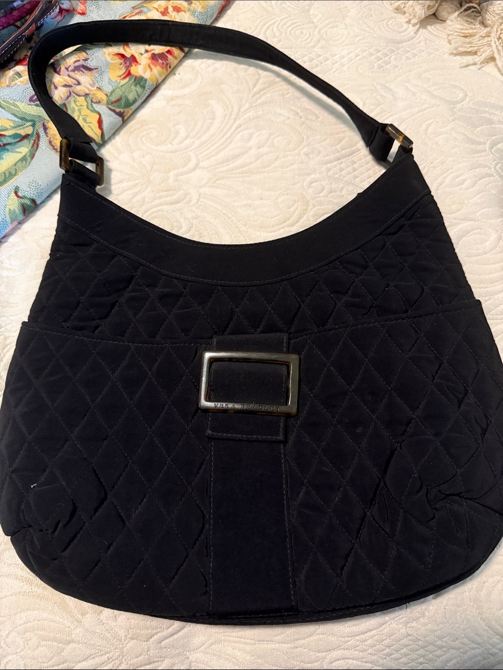 Quilted Black Shoulder Bag with Metal Buckle